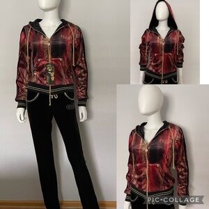 NWT WOMEN VELOUR TRACKSUIT ANIMAL PRINT 2p SET JACKET/BLACK PANTS HOOD LOUGEWEAR